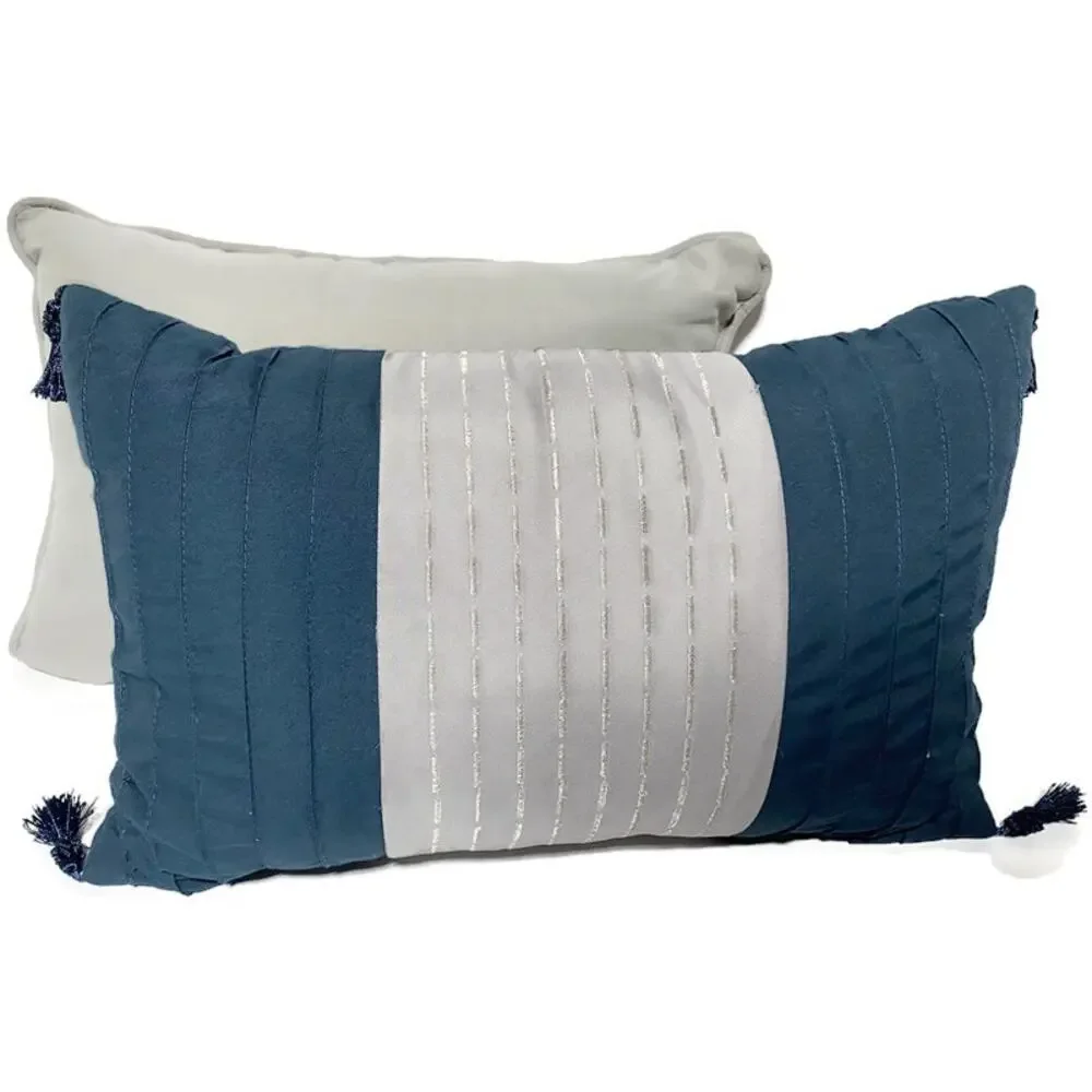 South Shore Fine Linens Accent Throw Pillows Gray and Blue Lot of 2 17x11x5